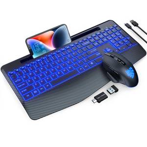 lot 5939 image: Wireless Keyboard and Mouse Backlits, Wrist Rest, LED Mouse, Rechargeable Ergonomic Keyboard with Phone Holder, Silent Light Up Combo for Computer, Mac, PC, Laptop, Chromebook (Black)