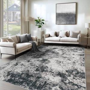 lot 5940 image: 6x9 Area Rugs for Living Room, Washable Modern Abstract Large Area Rug Neutral Soft Non Slip Kids Rug Stain Resistant Indoor Carpet for Bedroom Nursery Dining Room Playroom Home Office(Black, 6x9)