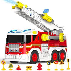 lot 5941 image: Fire Truck Toy for 3 4 5 6 Year Old Boy Gift, Toddler Toys For 3 4 5 Years Old Boy Christmas Birthday Gift, Indoor Firetruck Toy For Kids 3-6 Year Old Role Playing With Ladder, Sounds And Lights