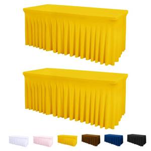 lot 5942 image: Jieqier Table Cover and Table Skirt One-Piece for Folding Tables, 6FT Spandex Fitted Tablecloth with Ruffles Skirt for Weddings, Banquets, Parties, Vendors (Yellow 2Pack)
