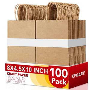lot 5943 image: XPCARE 100Pack Brown Paper Bags 8x4.5x10 Inch, Plain Medium Paper Bags with Handles Bulk, Kraft Paper Gift Bag, Retail, Party, Shopping, Favor Bag