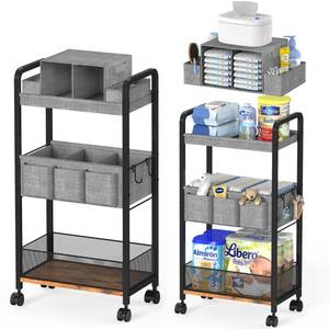 lot 5948 image: 2In1 Baby Diaper Caddy & 3-Tier Rolling Diaper Cart, Caddy Organizer Cart with Dividers, Mobile Metal Bedside Carts for Baby Essentials, Rolling Carts for Newborn Nursery with Wheels, Large Capacity