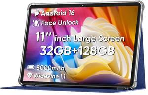lot 956 image: COLORROOM Android 16 Tablet 11inch, Face Unlock, 18W Fast Charging, 32GB128GB1TB Expand, Octa-core CPU, 8000mAh Large Battery, WiFi6, Touchscreen Display, Widevine L1 Tableta, Blue