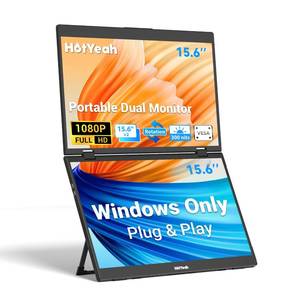 lot 5960 image: HotYeah Triple Laptop Screen Extender, 15.6 1080P FHD IPS Folding Stacked Portable Dual Monitor, USB C Travel Extended Computer Display wVESA, 180°Rotation, Plug & Play for Laptops (Windows Only)