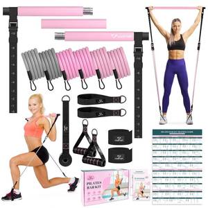 lot 5961 image: Pilates Bar Kit with Resistance Bands, Multifunctional Yoga Pilates Bar with Heavy-Duty Metal Adjustment Buckle, Portable Home Gym Pilates Resistance Bar for Women Full Body Workouts(20-150LBS)-Pink