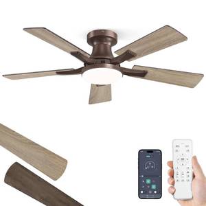lot 5965 image: ZMISHIBO 42 Inch Ceiling Fan with Light, App&Remote Control, Flush Mount Low Profile, Dimmable 20W LED Light, Quiet Reversible Motor for Bedroom, Living Room, Apartment, Brown