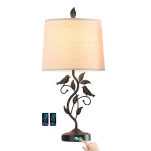 lot 5966 image: RORIANO 27 Touch Farmhouse Table Lamps for Living Room with 3-Way Dimmable 2 USB Ports, Vintage Rustic Iron Leaf Nightstand Lamp for Bedroom, LED Bulb Included