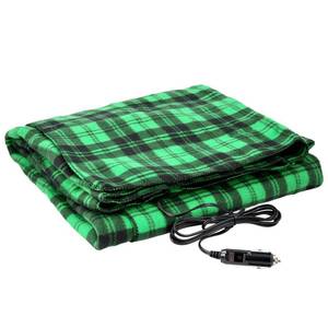 lot 5991 image: Heated Blanket - 12-Volt Electric Blanket for Car, Truck, SUV, or RV - Portable Winter Car Accessories for Camping or Travel by Stalwart (Green and Black Plaid)