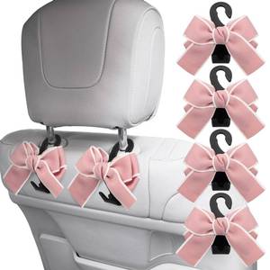 lot 7016 image: Cinnvoice 4 Pcs Pink Bow Car Purse Hook Pink Bow Accessories Car Seat Back Storage Hook for Purses Bags Headrest