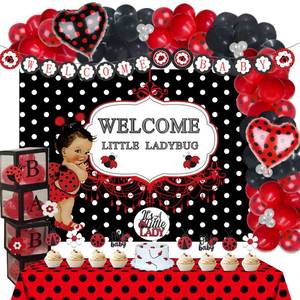 lot 7025 image: 125 PCs Ladybug Baby Shower Decorations, Fiesec Ladybug Baby Shower Supplies Welcome Little Ladybug Backdrop Balloon Garland Banner Tablecloth Cake Topper Walking Balloon Polka Dots Heart Flower