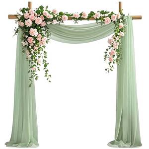 lot 7026 image: Wedding Arch Draping Fabric, 6.7 Yards Sage Green Sheer Curtains Wedding Decorations for Ceremony, Sage Green Chiffon Draping Fabric 29 x 20ft Backdrop