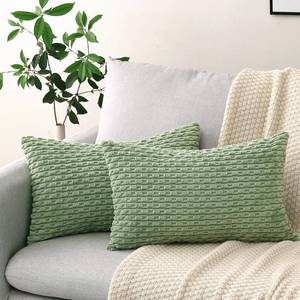 lot 7027 image: Gujiahone Pack of 2 Sage Green Soft Corduroy Decorative Pillow Covers 12 x 20 Inch Boho Striped Rectangle Pillow Covers Farmhouse Home Decor for Sofa Couch Bedroom