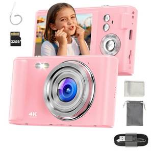 lot 7033 image: Digital Camera 4K for Kids 48MP Pink Camera for Teens Photography - Christmas Birthday Gifts for Girls - 16X Zoom Shoot for Vlogging - Compact Camera for 6 7 8 9 10 Years Old- Toys for Toddler