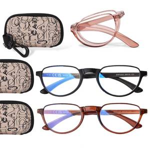 lot 7038 image: ZESAKER Folding Reading Glasses for Women Men, Portable Blue Light Readers Compact Reading Eyeglasses with Zipper Case (Skin Pinkblackbrown, 1.0)