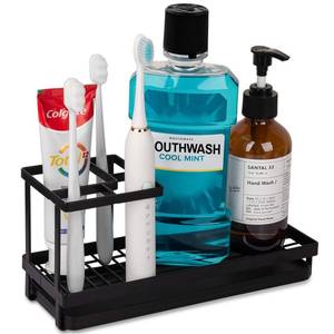 lot 7054 image: Toothbrush Holders for Bathrooms, Carbon Steel Tooth Brushing Holder Electric Toothbrush and Toothpaste Organizer Bathroom Accessories for Countertop, Shower, Sink - Matte Black