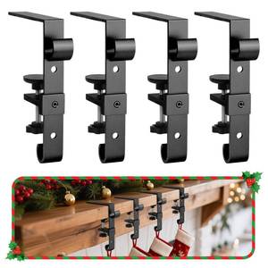 lot 7056 image: Acrridi Stocking Hangers for Mantel,4 Pcs 2 in 1 Adjustable Fireplace Christmas Stocking Holder,No-Drill, Easy to Install Garland Hanger for Christmas Decorations,Fits 0.1-3.5Mantles(Black, 4)