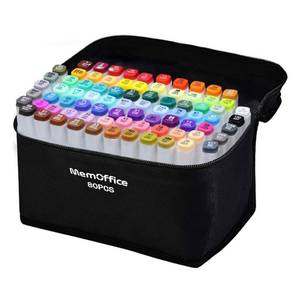 lot 7059 image: MemOffice 80 Colors Dual Tip Artist Alcohol Markers Set with Carrying Case - Perfect for Coloring, Drawing, Sketching, Card Making and Illustration - Perfect for Adults