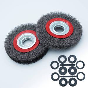 lot 7063 image: Eco Walker 6inch 8inch 2pcs Bench Wire Wheel Brush Set with 0.012 Crimped Steel Wire and 5 Spacer Arbors for Bench Grinder (6inch 2pcs)