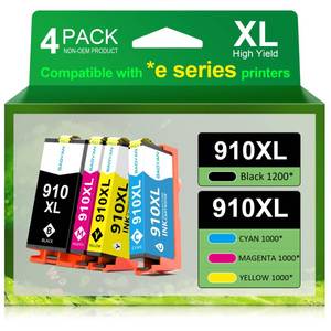 lot 7074 image: 910XL Ink Cartridges Replacement for HP 910xl Ink Cartridges Combo Pack with OfficeJet Pro 8025e 8015e 8028e 8035e 8025 8035 8020 Printer (Black, Cyan, Magenta, Yellow)
