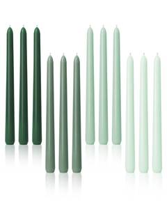 lot 7081 image: Viyffo 10-Inch Tall Dripless Taper Candles 12 Pack - Tapered Candlesticks - Smokeless, Unscented, Long Burning - Hand Poured, Colored for Home Decor Wedding, Dinner - Green