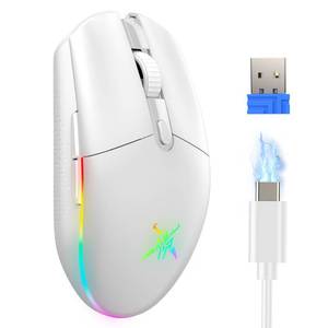 lot 7086 image: TECKNET Wireless Gaming Mouse - 8000 DPI, RGB Backlit, 6 Programmable Buttons, 100Hrs Battery Life, Dual Mode 2.4G & USB-C for Laptop,PC,Mac - White