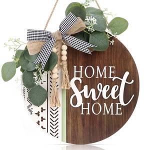 lot 7088 image: TOARTi 3D Welcome Front Door Wreath Porch Decor, Wooden Home Sweet Home Boho Outdoor Sign Hanging, Farmhouse Aztec Wall Sign Hanger with Artificial Leaves&Rustic Beads