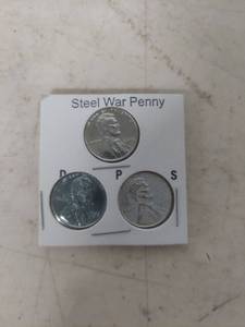 lot 1005 image: 1943 Steel War Lincoln Penny Set - P-D-S Mint Marks