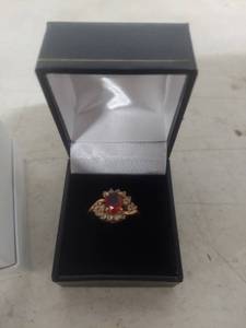 lot 1037 image: Ruby and Clear Crystal Ring in Box