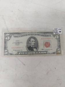 lot 1041 image: 1963 US $5 Red Seal Note