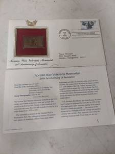 lot 1059 image: 2003 Korean War Veterans Memorial Gold Stamp First Day Cover