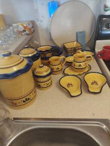 Yellow and Blue Floral Ceramic Dish Set