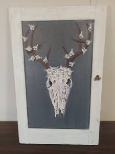 lot 2012 image: Decorated Animal Skull Wall Art in White Frame