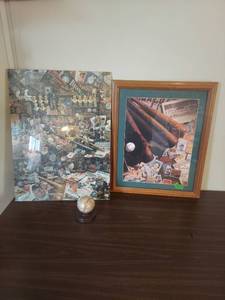 lot 2019 image: Baseball Memorabilia Collection with Framed Art and Display Ball
