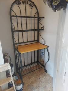 lot 2024 image: Decorative Bakers Rack with Wooden Shelf
