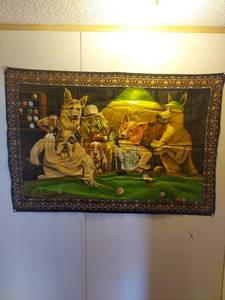 lot 2028 image: Dogs Playing Pool Tapestry Wall Hanging 57x38