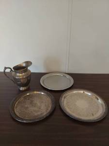 lot 2047 image: Silverplate Pitcher and Platters