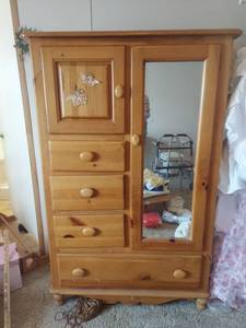 lot 2065 image: Pine Wood Armoire with Mirror