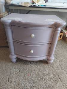 lot 2077 image: Lilac Nightstand with Paisley Stencil Design