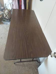 lot 2078 image: 6 ft Folding Banquet Table with Dark Wood Finish