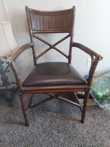 lot 2096 image: Traditional Bamboo Accent Chair with Leather Seat