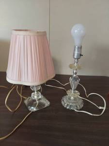 lot 2152 image: Crystal Glass Boudoir Lamps with Pink Shade