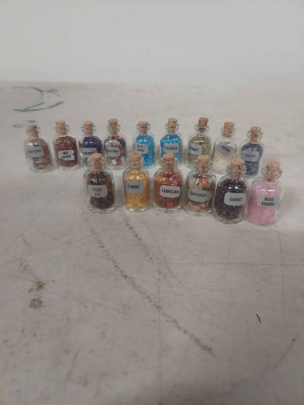 lot 1018 image: Crystal and Gemstone Collection in Mini Glass Bottles