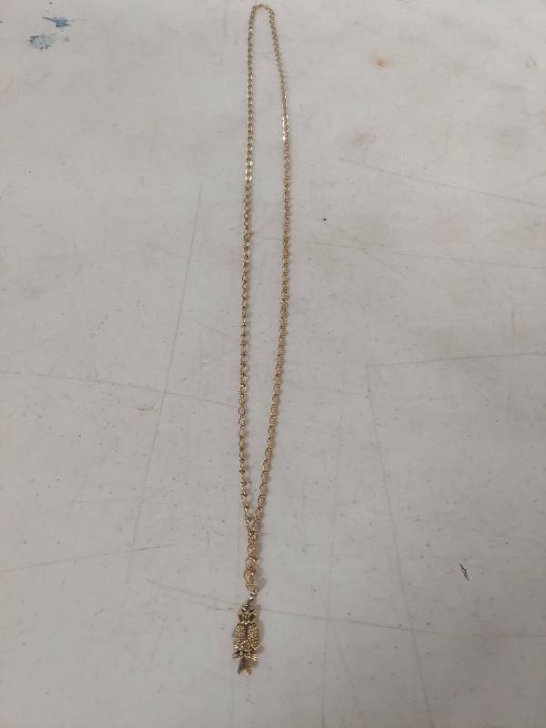 lot 3465 image: Owl Pendant Necklace with Green Eyes