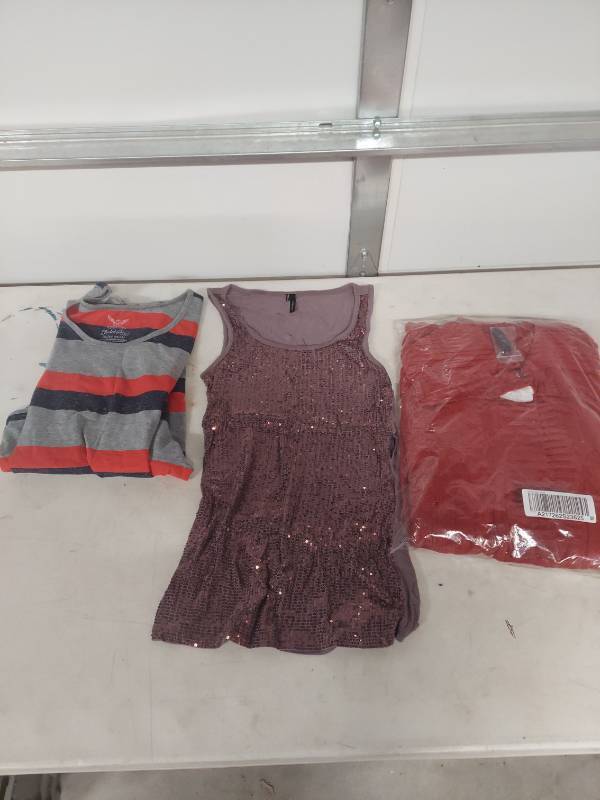 lot 4101 image: Clothing Bundle - Striped Tank Top and Sequin tank and sweater - Size S