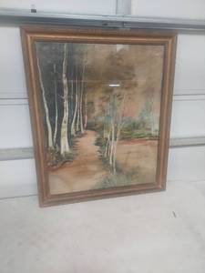 lot 1016 image: Framed Forest Path Landscape Painting