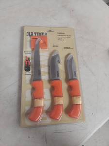 lot 1012 image: Old Timer Knife Set with Sheath - Fillet, Gut Hook, Drop Point Knives