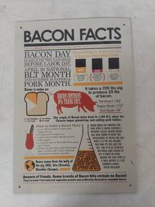 lot 2195 image: Bacon Facts Metal Sign