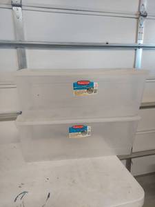 lot 2208 image: (2) Rubbermaid Clear Storage Box 92 Qt