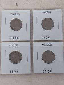lot 2222 image: Card of 4 Liberty Head V Nickels