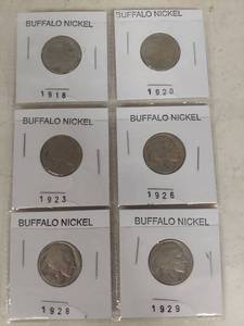 lot 2249 image: Card of 6 Buffalo Nickels